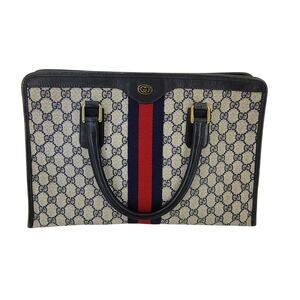 Vintage Gucci GG Supreme Web Stripe Tote Bag Italy Accessory Collection